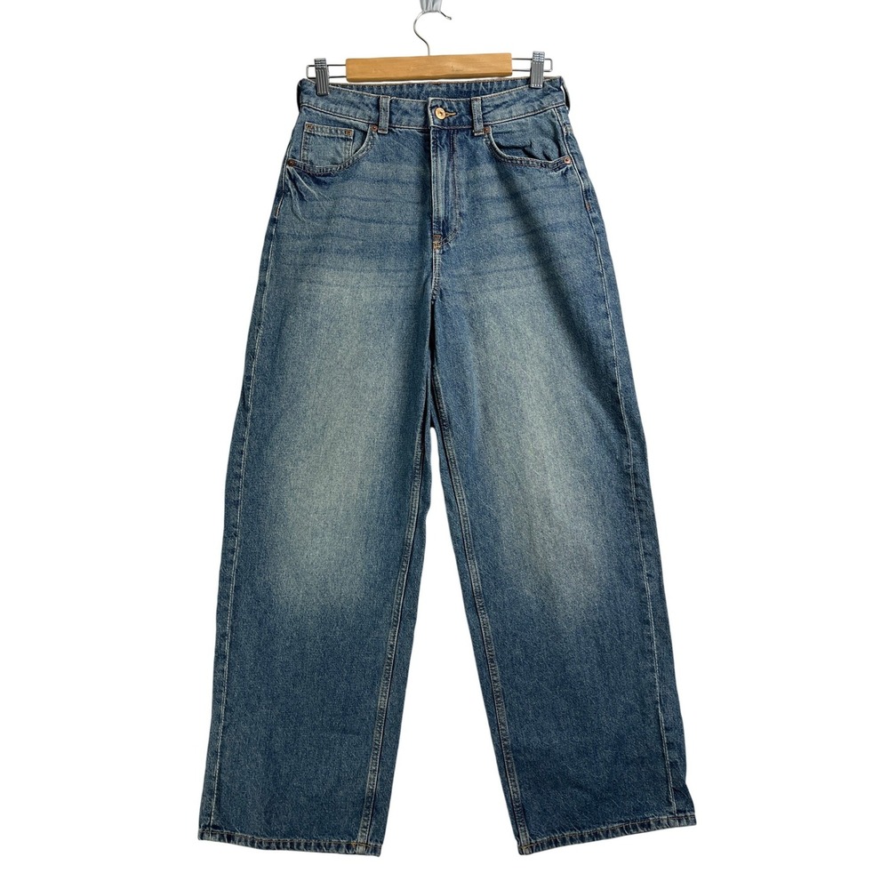 H&M Divided Women Blue High Waist Wide Leg Baggy Jeans Size 4 Medium Wash Denim